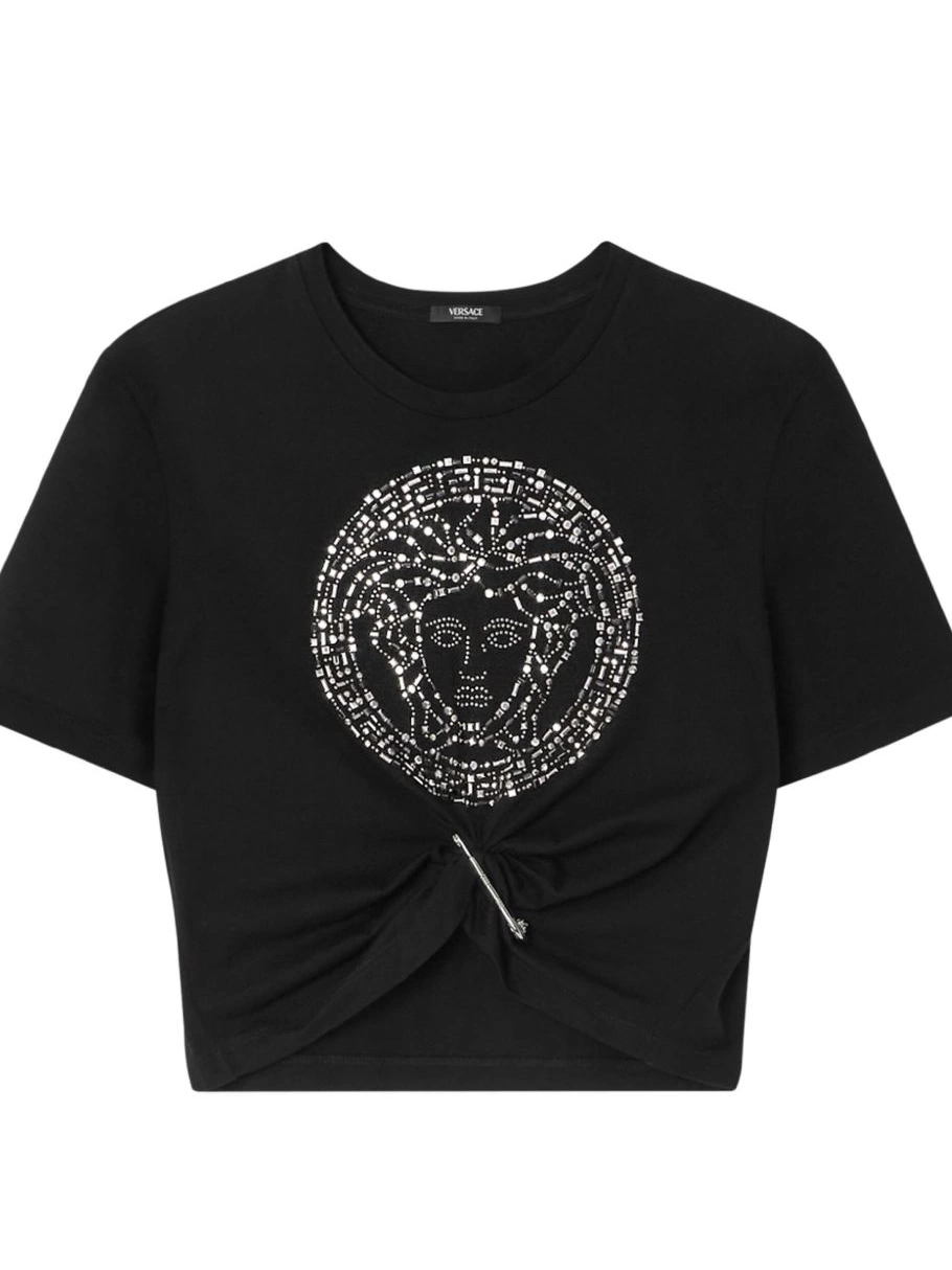 Affordable cropped Women Medusa Safety Versace T-Shirt Pin 0729